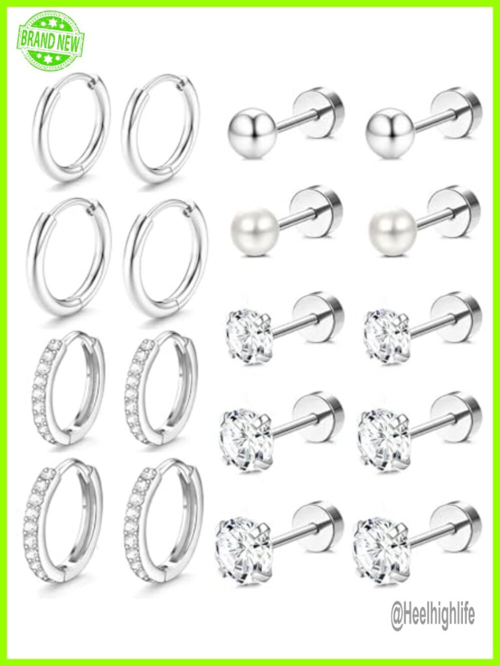 Flat Back Stud Earrings 14K Gold Plated Stainless Steel Set for Women